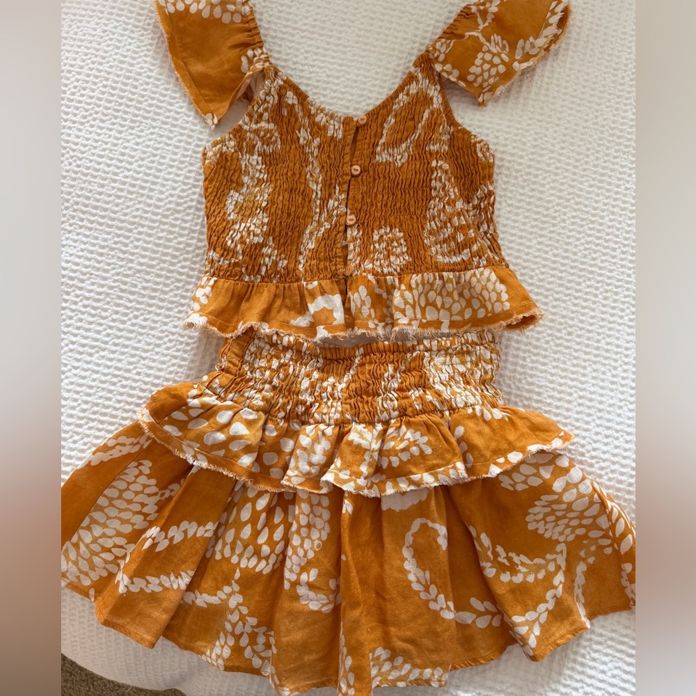 Zara girls skirt set ruffle orange brown tan size 9